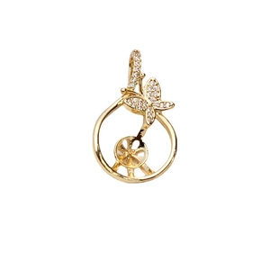 Goldener Schmetterling Anhänger mit Zirkonia und runder Perlenfassung für DIY