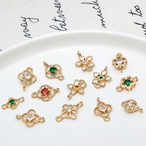 DIY jewelry connectors with cubic zirconia and gold plating for flower pendants