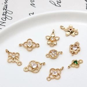 Vintage gold hollow flower connectors with cubic zirconia for DIY jewelry making