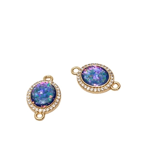 Pendentif ovale en opale plaqué or avec halo en zircon pour la création de bijoux DIY