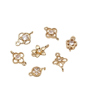 Golden flower and clover zircon connectors for DIY jewelry making in various designs