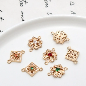 Connettori per gioielli a fiori traforati con zirconi per bracciali e orecchini fai-da-te