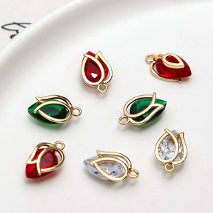 DIY tulip flower pendant in copper with zircon stone for necklace and earring jewelry making