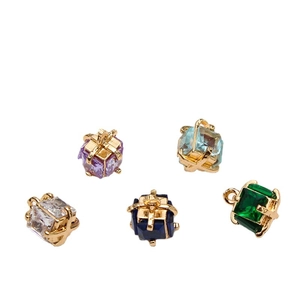 Colorful gift box charms with copper-inlaid cubic zirconia for DIY jewelry making