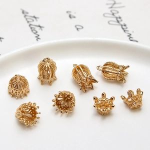DIY Copper Jewelry Accessories Antique Style Hollow Crown Flower Bud Pendant Electroplated Rhinestone Tassel Pendants For Handmade Making