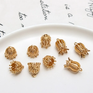 Golden hollow lily of the valley flower cap pendants for DIY jewelry making