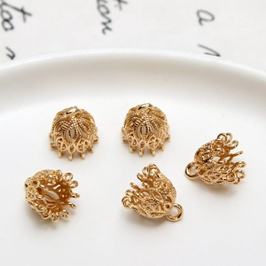 5Pcs hollow gold flower bead caps for DIY jewelry making and tassel pendants