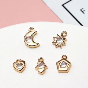 Golden moon and heart pendants with cubic zirconia for DIY jewelry making sets