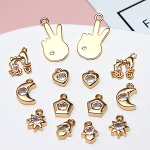 DIY gold plated copper charms with zircon moon and heart shapes for jewelry making