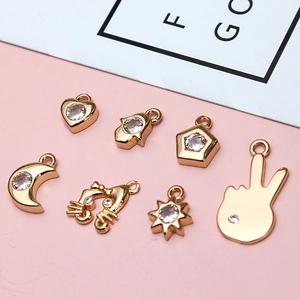 DIY gold plated copper charms set with zircon in heart, moon, and star shapes