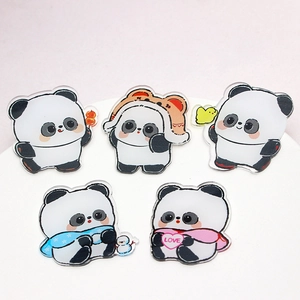 Set of 5 cute cartoon panda acrylic charms including panda with red heart and tiger hat