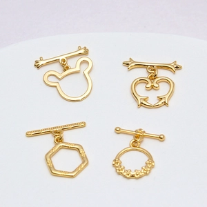 Fermoirs OT en argent S925 plaqué or 14k en formes d'ours, cœur, hexagone et pétale