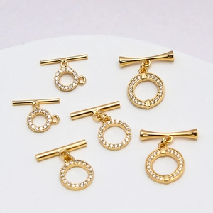 Fermoir à bascule OT plaqué or 14k avec pavé de zircons pour bijoux DIY