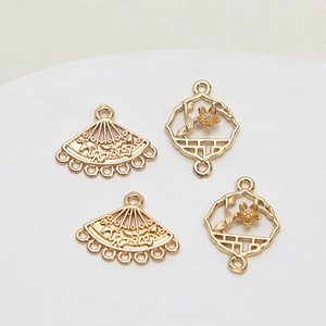 Golden fan-shaped and hexagonal flower charms for DIY jewelry making accessories