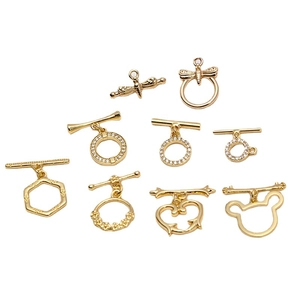 Fermoirs à bascule OT en cuivre plaqué or 14k avec motifs libellule et fleurs