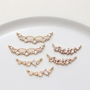Golden copper pendants with clear zircons for DIY jewelry making and hair pins