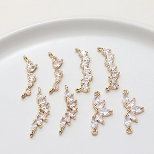 Set of 8 gold-plated copper arc pendants with clear cubic zirconia for DIY jewelry making