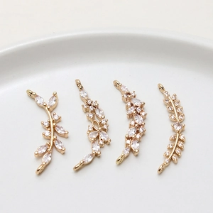 Gold leaf vine connectors with marquise cubic zirconia for DIY jewelry making
