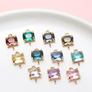 Pendentifs rectangulaires en cristal de verre facetté avec griffes dorées en 11 couleurs