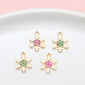 Colgantes de copo de nieve de cobre con circonitas para creación de joyas de DIY