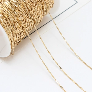 14K Gold Plated Copper Bamboo Style Accessory Chain For DIY Necklace Bracelet Jewelry Making Minimalist Bar Link Chain
