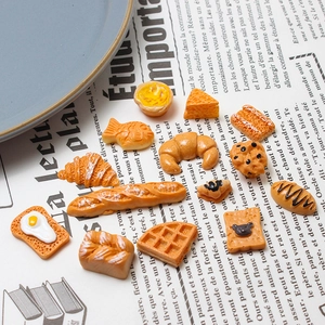 Miniature resin bakery set with realistic croissants, baguettes and waffles for DIY crafts