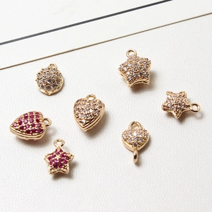 Copper Micro Pave Zirconia Heart Star Round Pendants DIY Jewelry Making Findings Accessories Gold Plated Cubic Zirconia Charms