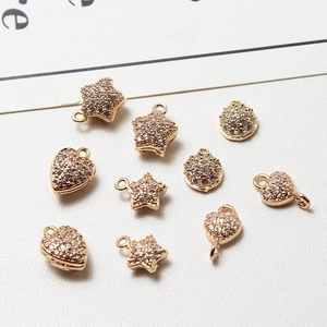 Gold plated copper heart and star charms with cubic zirconia for DIY jewelry making
