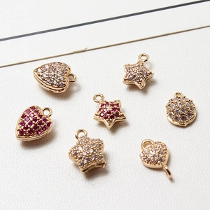 Zirconia heart and star charms in gold finish for DIY jewelry making and earrings