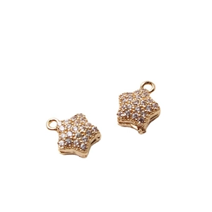 Golden star charms with cubic zirconia pave setting for DIY jewelry making and earrings
