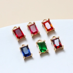 6x10mm rectangular crystal pendant charms with gold claw settings in six vibrant colors