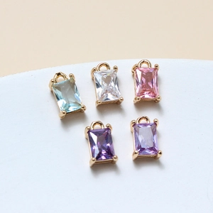 DIY jewelry 6x10mm faceted crystal rectangle pendants with gold bezels for earring making