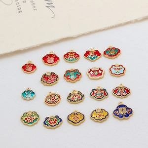 Vintage Copper Sand Gold Ruyi Lock Pendant Enamel Fortune Character Long Life Lock DIY Jewelry Making Supplies For Bracelet Necklace