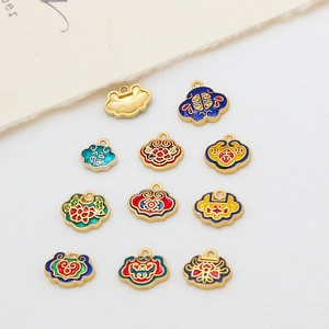 Traditional Chinese Ruyi lock pendant with colorful enamel and auspicious Fu character