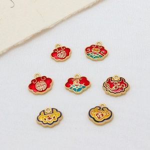 Traditional Chinese gold-plated Ruyi lock charms with Fu characters and enamel designs