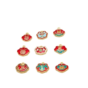 Traditional Ruyi lock pendants set in gold plated metal with colorful enamel patterns
