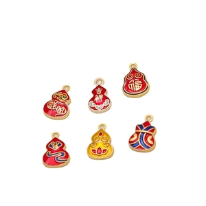 Enamel gourd and fortune bag charms with traditional patterns for DIY bracelets