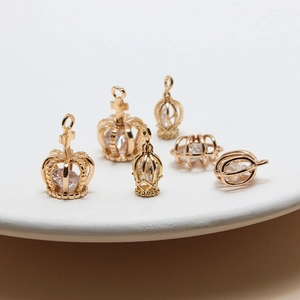 Micro-pave zircon hollow crown charms in gold plated copper for DIY jewelry making