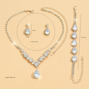 Sparkling bridal jewelry set with zircon necklace earrings and bracelet for wedding banquet