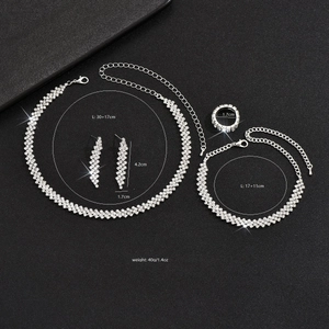 Detailed view of silver bridal jewelry set with dimensions and weights for each piece