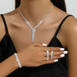 Sparkling bridal jewelry set with cubic zirconia water drop necklace, bracelet and earrings