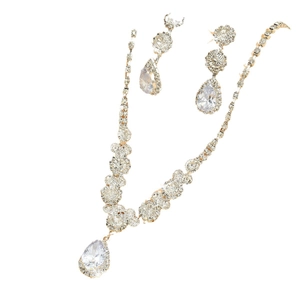 Elegante bruidssieradenset met strass franje ketting en druppelvormige oorbellen