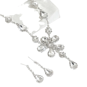 Set di gioielli da sposa in argento con collana floreale in cristallo e orecchini