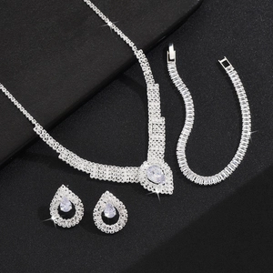 Sparkling bridal rhinestone necklace earrings and bracelet set for wedding and gala events