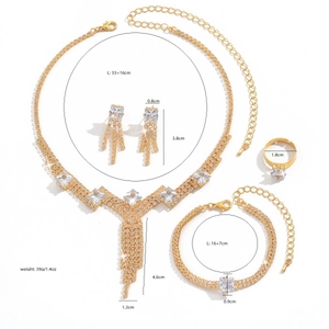 Conjunto de joyas doradas con cristales de circón con medidas de collar y de la pulsera