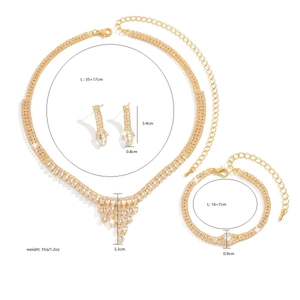 Sparkling gold zircon jewelry set with necklace, earrings and bracelet for women