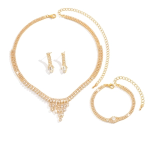 Elegant gold plated jewelry set with sparkling cubic zirconia necklace bracelet and earrings