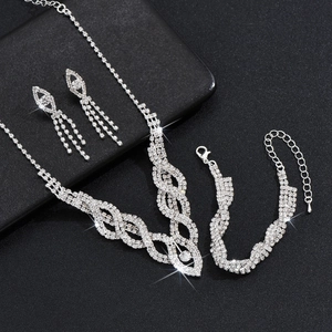 Sparkling silver bridal jewelry set with hollow rhinestone necklace bracelet and earrings