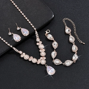Elegant rose gold jewelry set with pear-cut cubic zirconia necklace bracelet earrings
