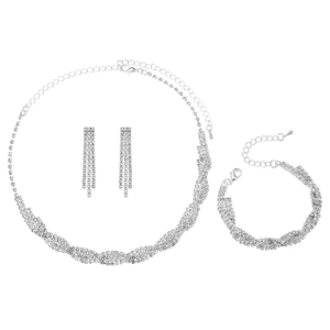 Dreiteiliges Brautschmuck-Set mit glitzernden Strasssteinen und Wellen-Halskette
